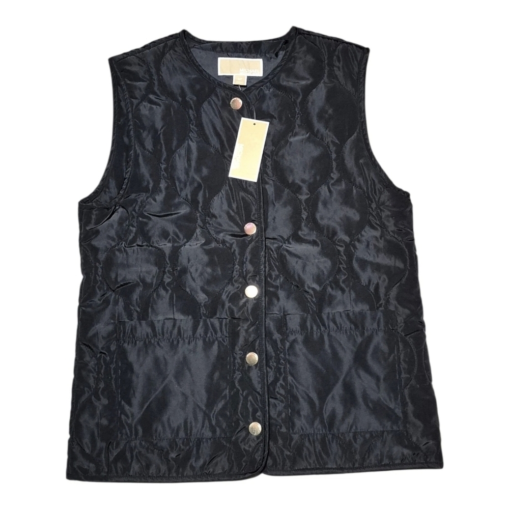 Michael Kors Women's Black Puffer Vest Button up Size Small MSRP $225 Polyester